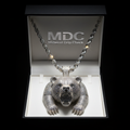 MDC silver VVS iced-out bear pendant in matte black jewelry box