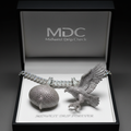 MDC silver VVS iced-out hawk pendant in matte black jewelry box