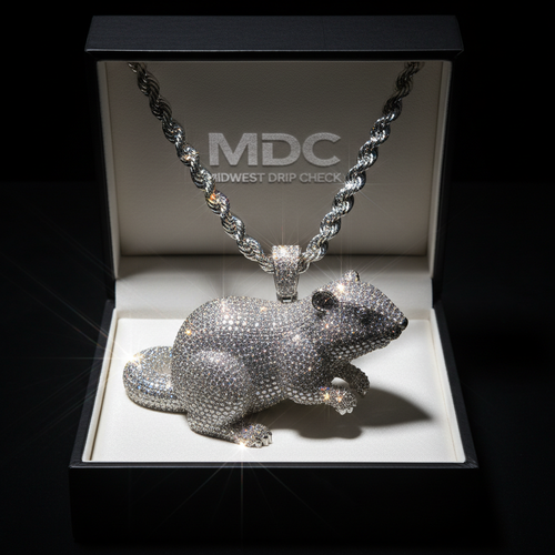 MDC silver VVS iced-out gopher pendant in matte black jewelry box